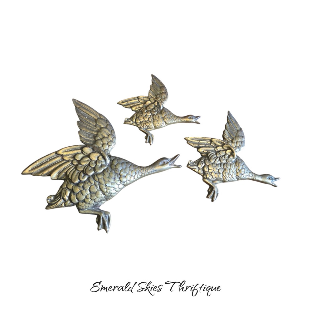 VINTAGE BRASS FLYING GEESE/DUCKS BY GEORGE JOHNSON ENGLAND LOT OF 3. FREE SHIP